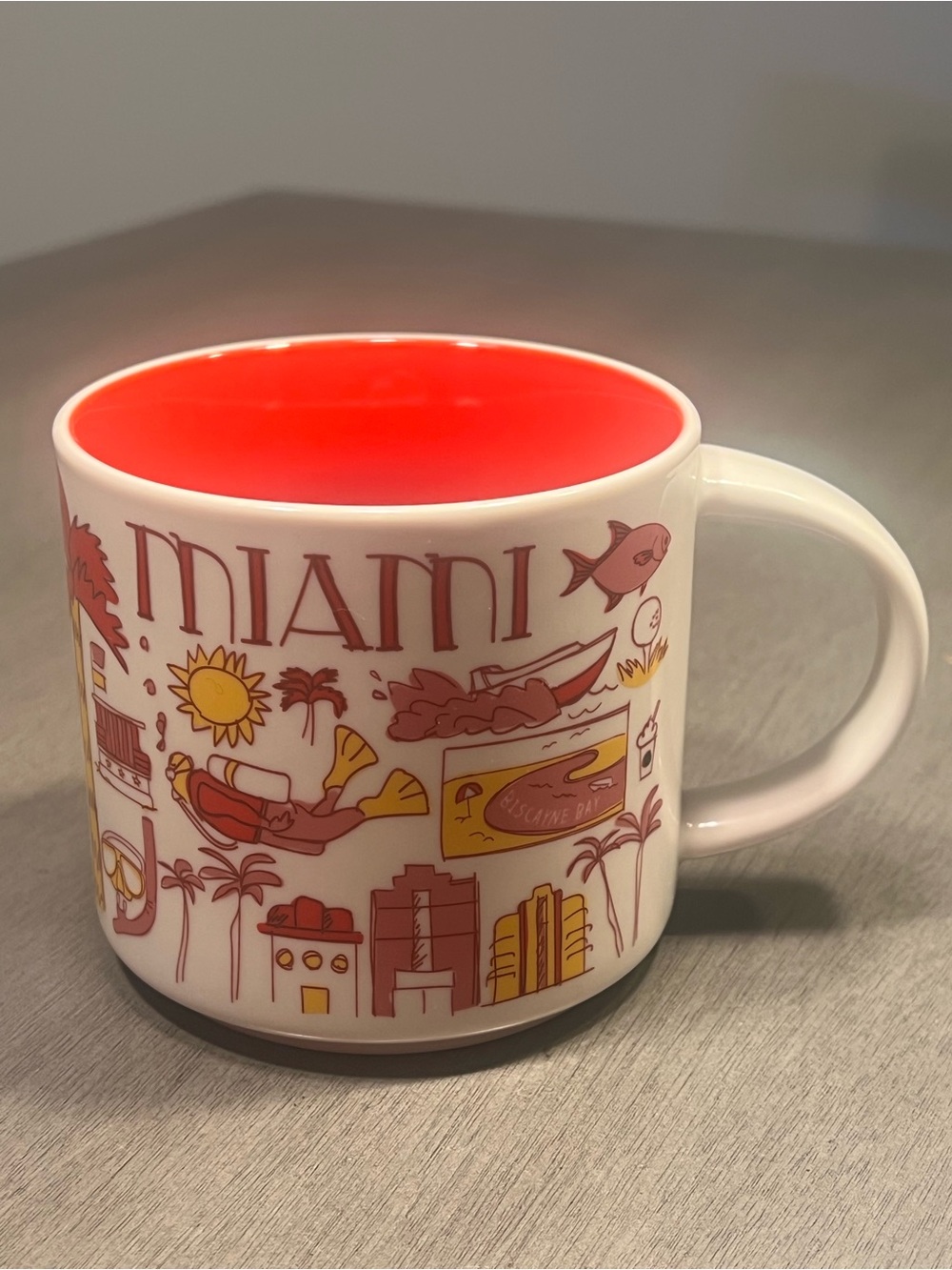Starbucks Miami Ceramic Mug - White with Bright Red Interior